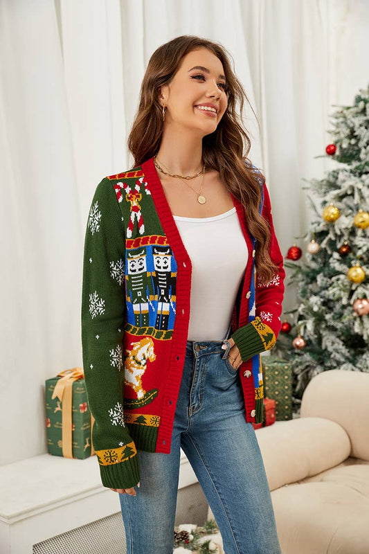 CHRISTMAS COLOR JACQUARD SWEATER CARDIGAN