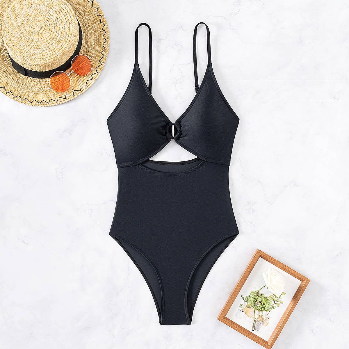 LEOPARD PRINT SLIM CUT-OUT BIKINI SWIMSUIT