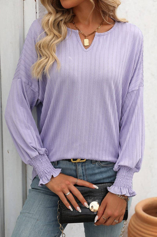 CWTBLL1814_LOOSE FIT V-NECK BATWING SLEEVE LONG SLEEVE TOP