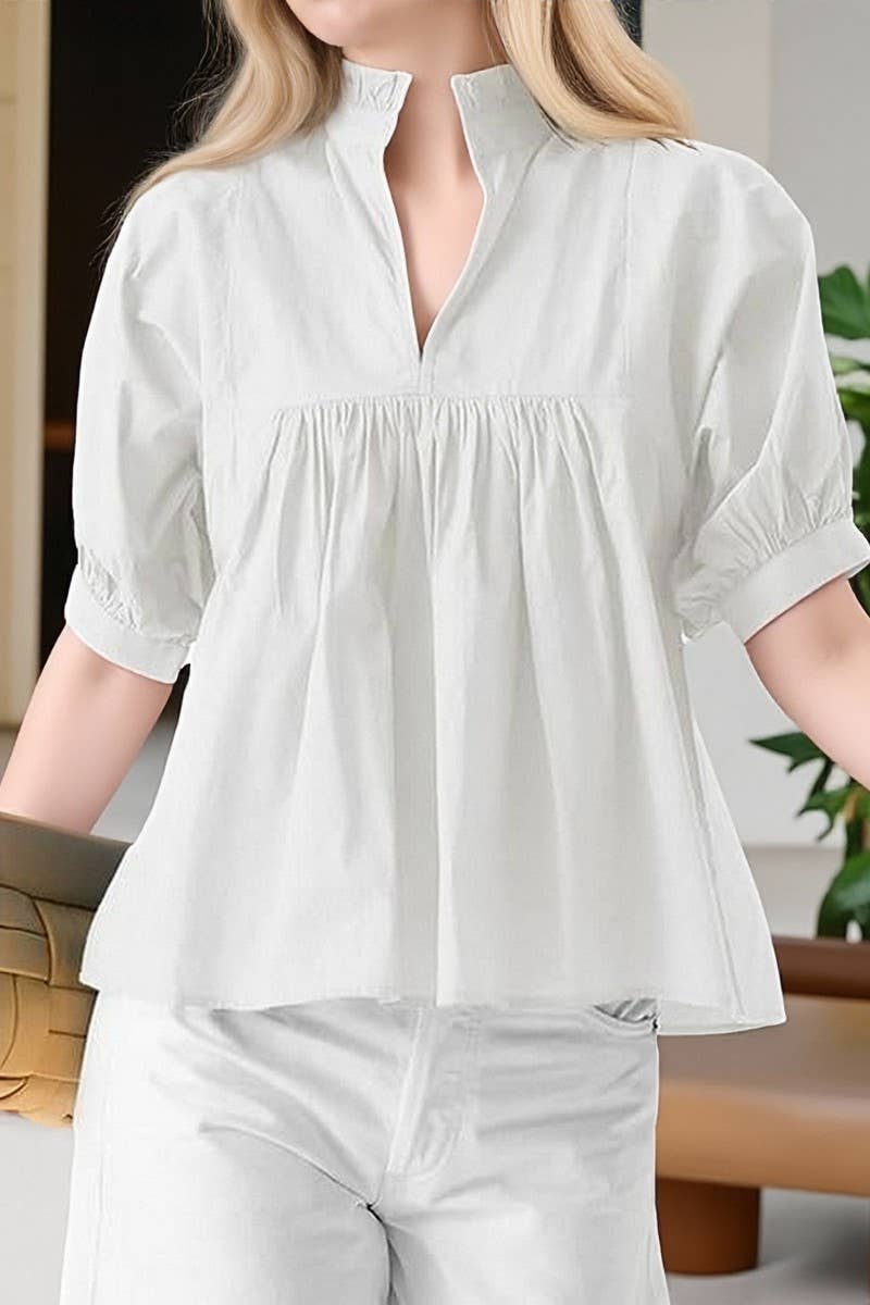 CWTBLS02489_2025 CASUAL V NECK LOOSE FIT COMMUTER SHIRT