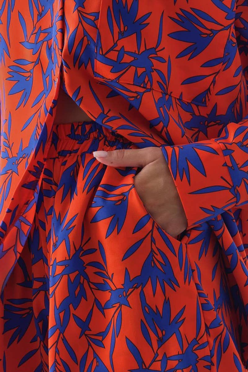 CWSTB1824_ORANGE BAMBOO PRINT SHIRT AND SHORTS SET