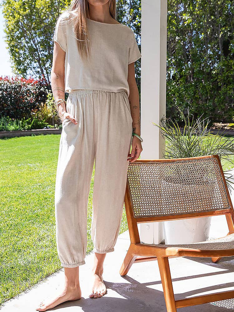 Casual linen loose thin short sleeves blouse