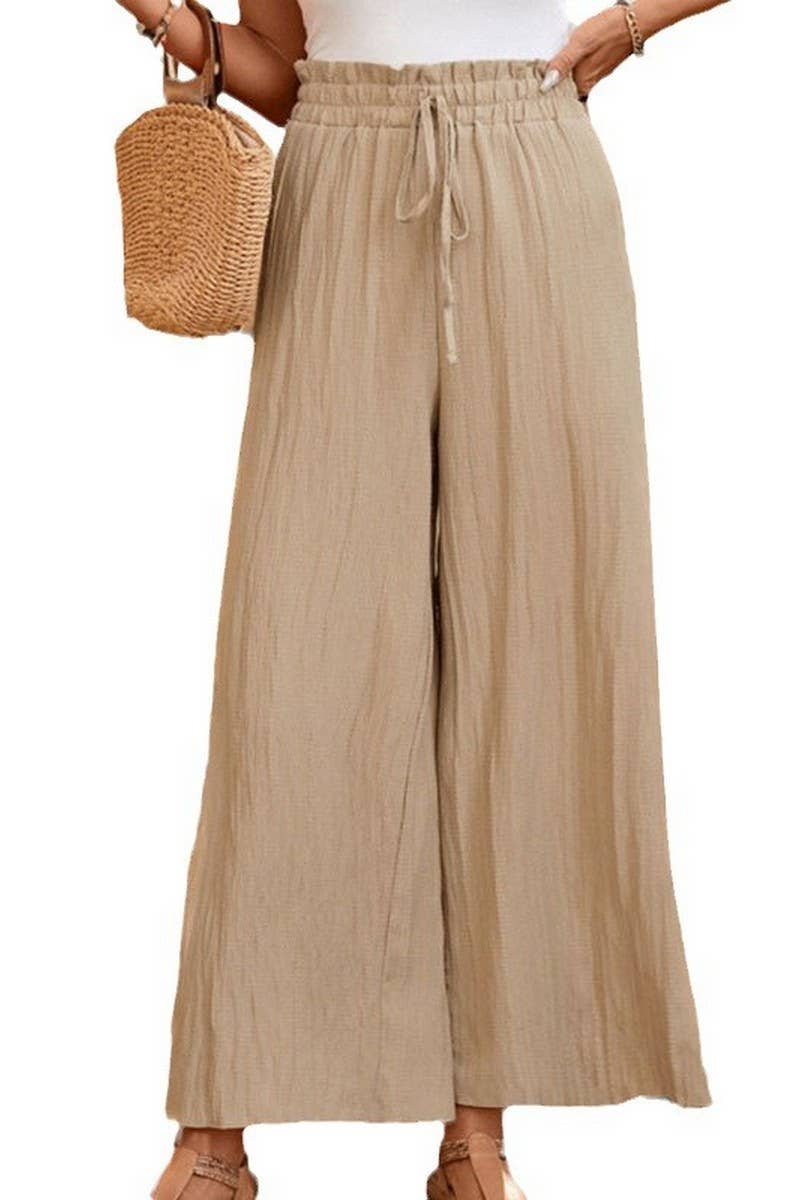 CWBLP0806_CASUAL TEXTURED HIGH WAIST WIDE LEG TROUSERS