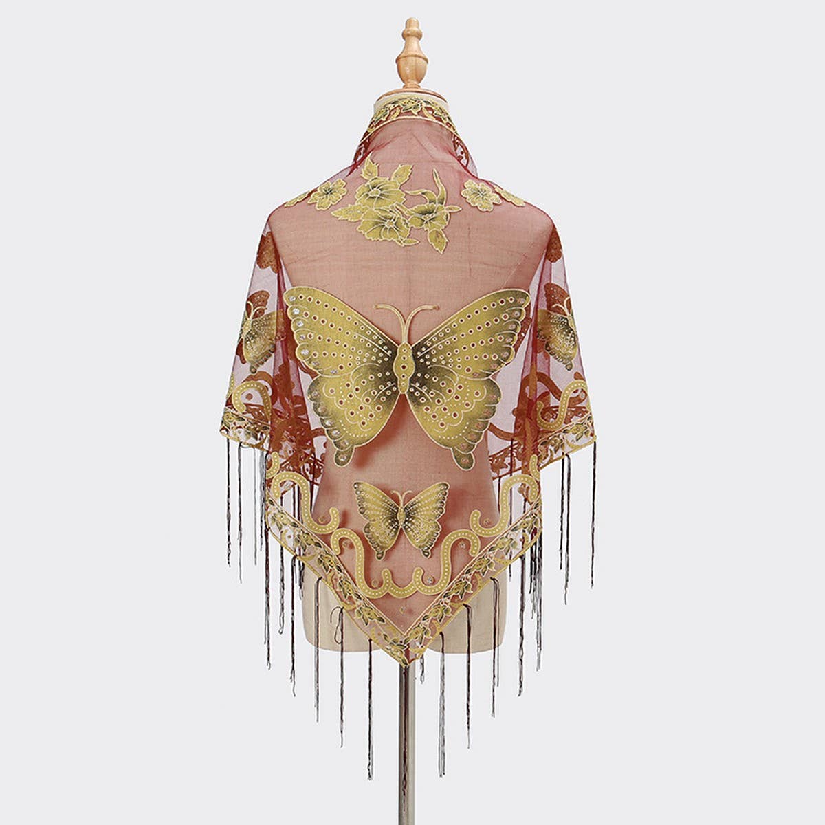 LACE BUTTERFLY EMBROIDERED TRIANGLE SHAWL