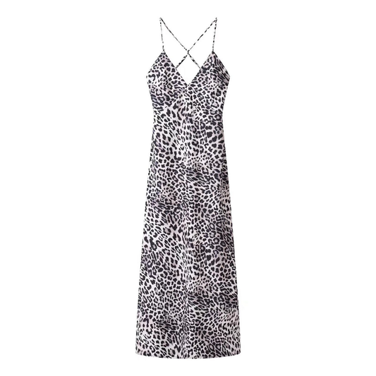 Elegant French Print Crew Neck Midi Dress