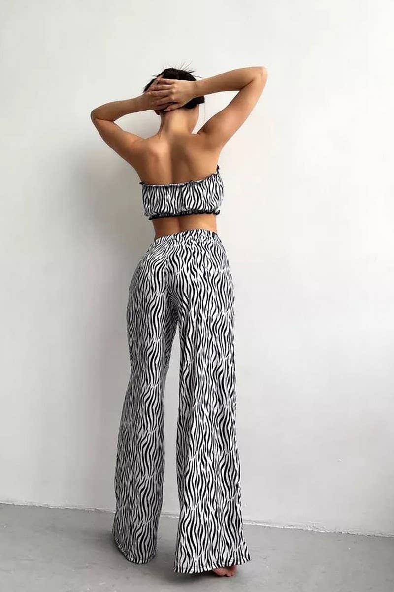 CWSPJ0387_STRIPED PRINT BANDEAU TOP AND PANTS PAJAMA SET