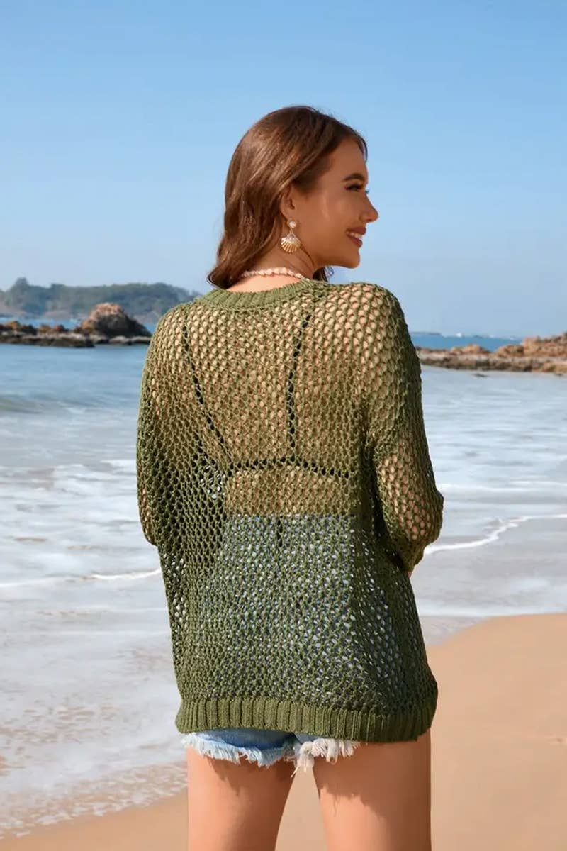 CWTTL1991_SUMMER ROUND NECK HEART SOLID COLOR BEACH COVER UP