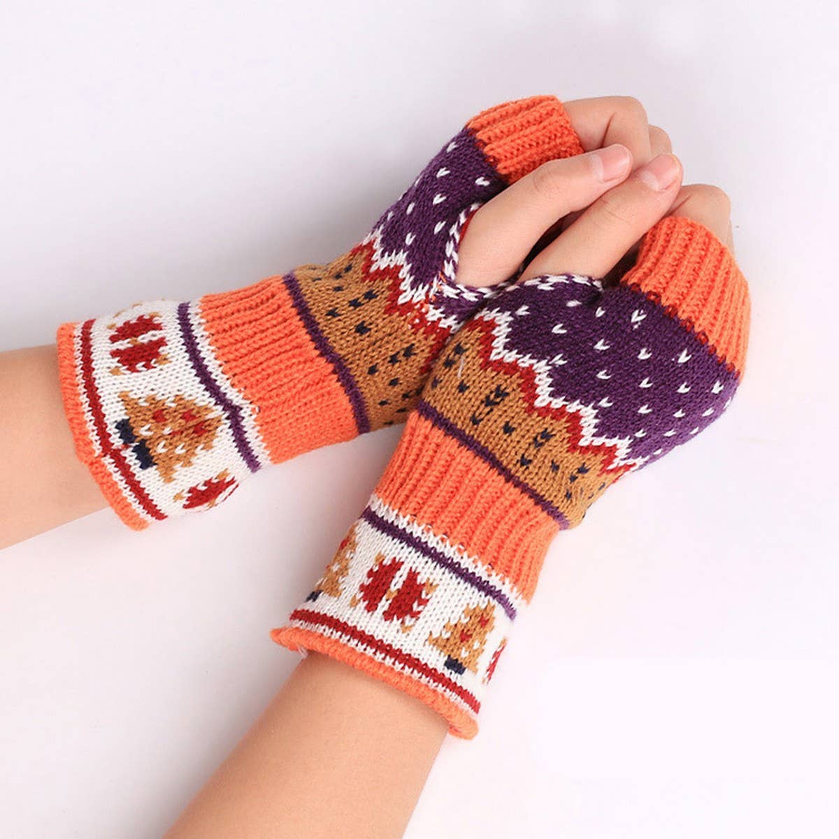 CWAG00537_CHRISTMAS TREE KNIT FINGERLESS HALF FINGER GLOVES
