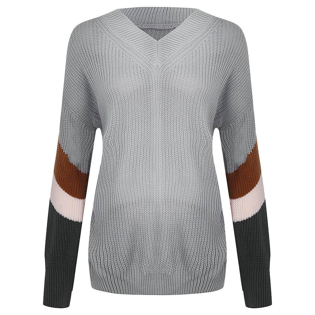 CHICKEN-NECKED LANTERN SLEEVE STRIPED SWEATER