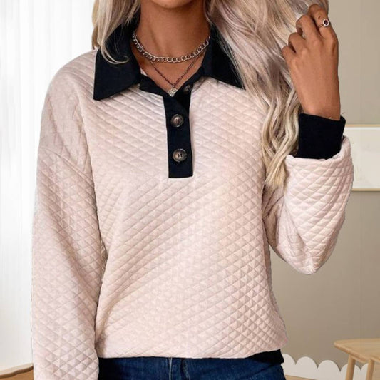 COLOR-MATCHING BUTTON-DOWN LAPEL PULLOVER HOODIE