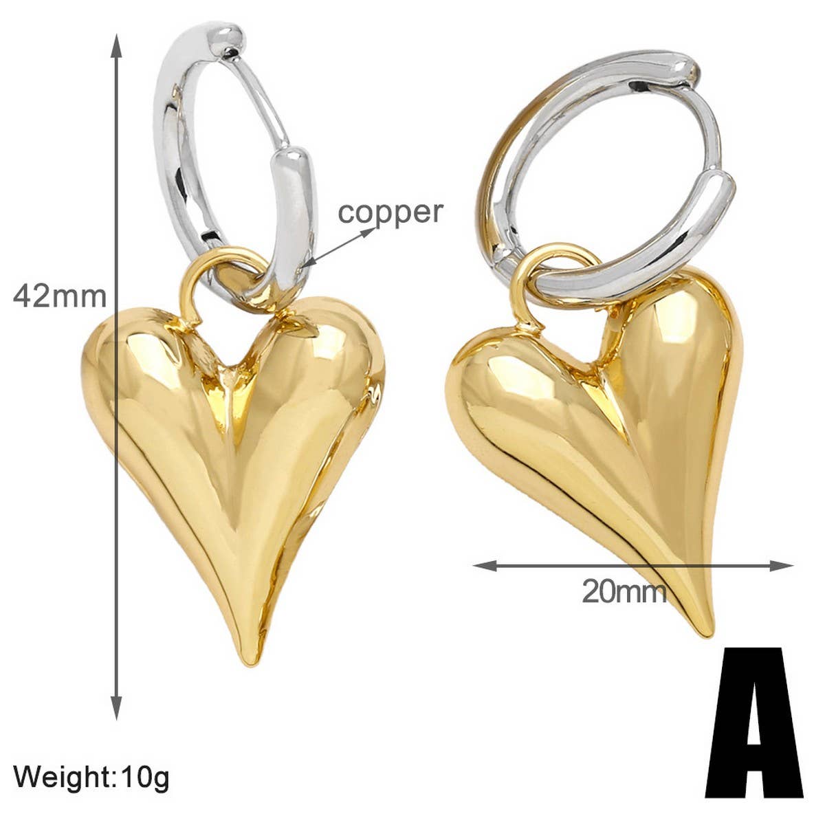 GOLD PLATED HEART-SHAPED PENDANT EARRINGS