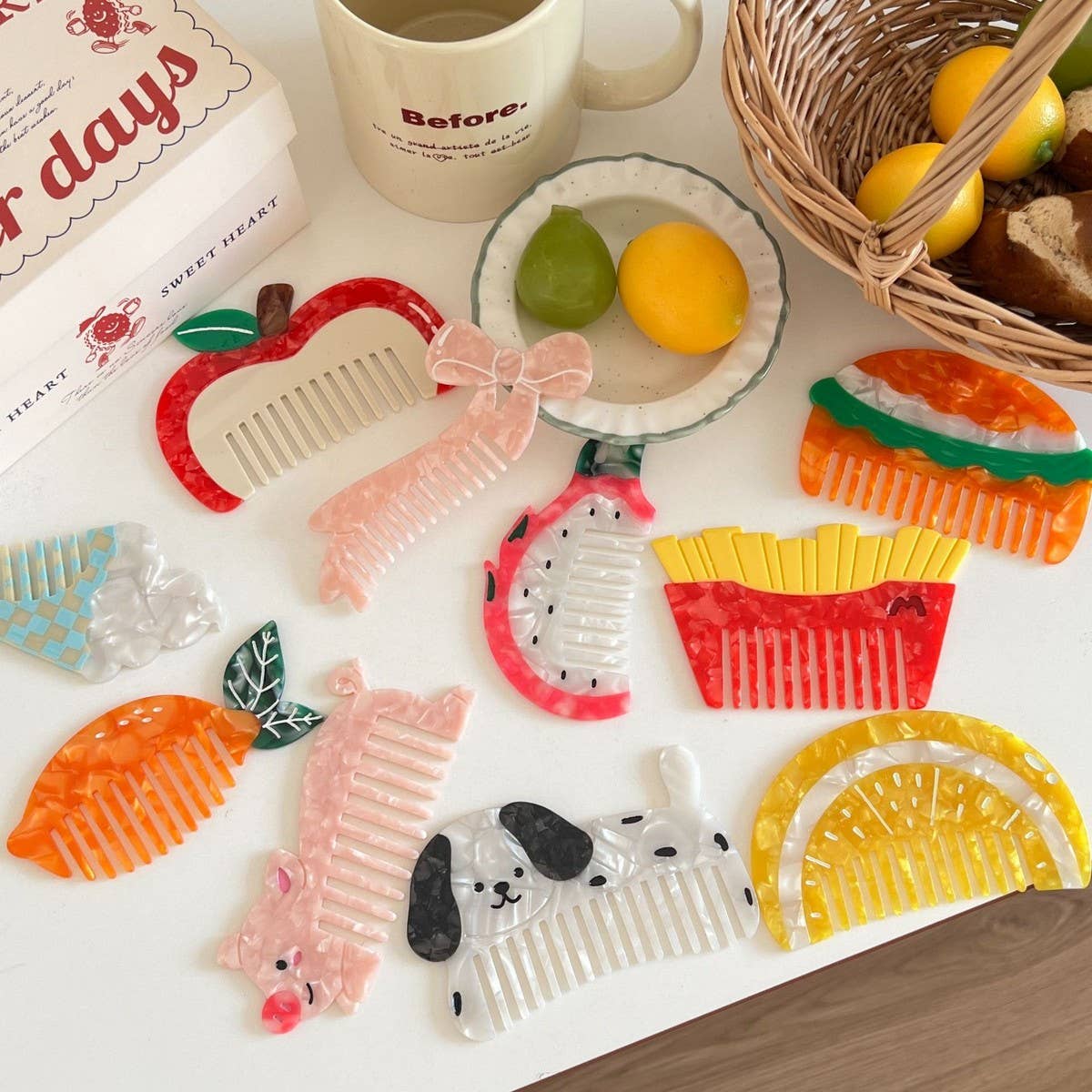 CWAHA07730_CUTE FRUIT ICE CREAM BURGER ACETATE HAIR COMB