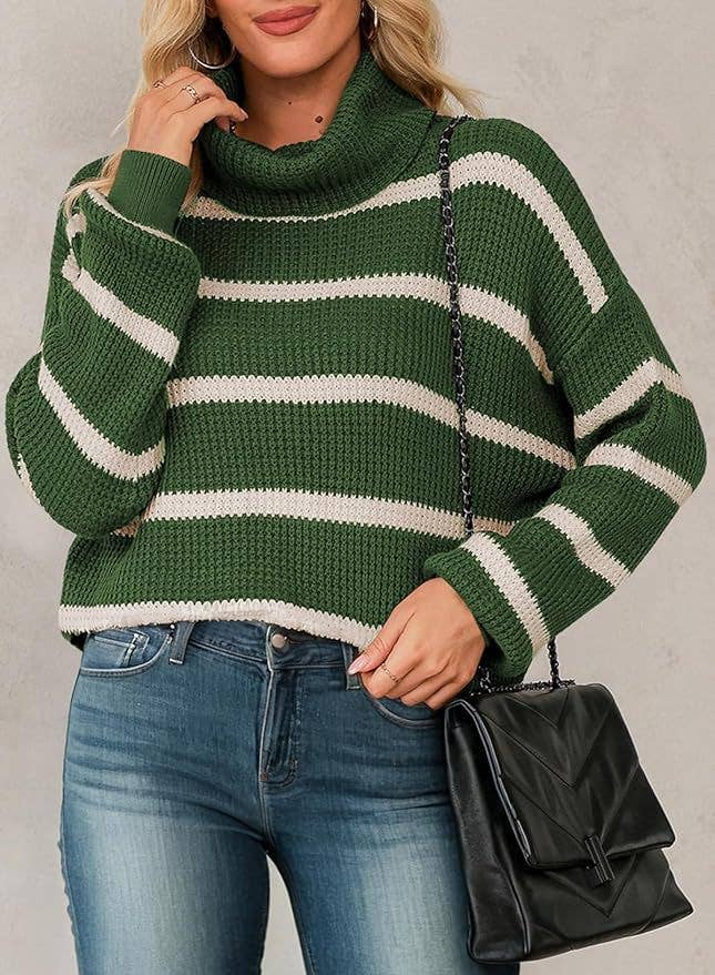 CASUAL TURTLENECK KNIT STRIPED PULLOVER SWEATER