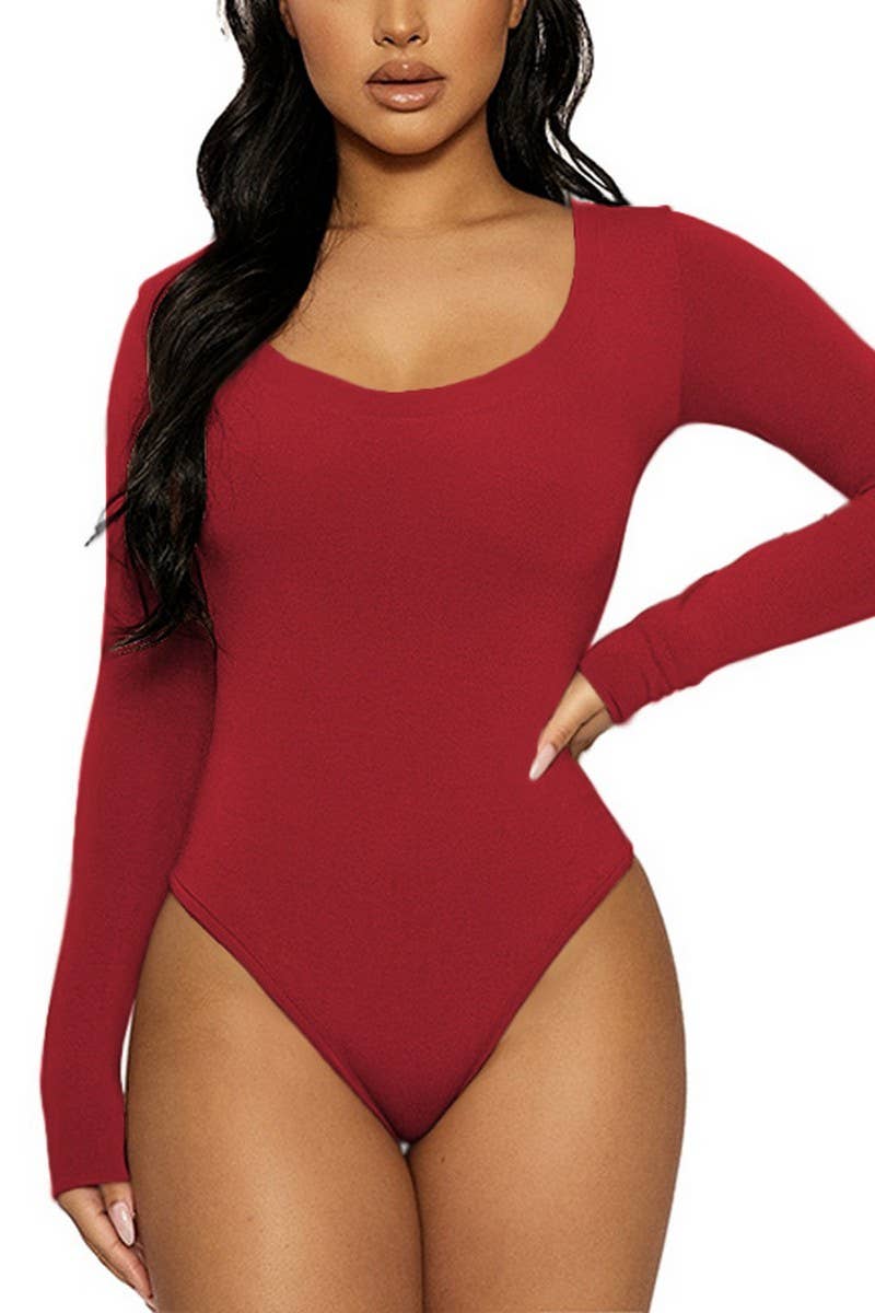 CWSBSL0156_SLIM FIT U-NECK LONG SLEEVE BODYSUIT