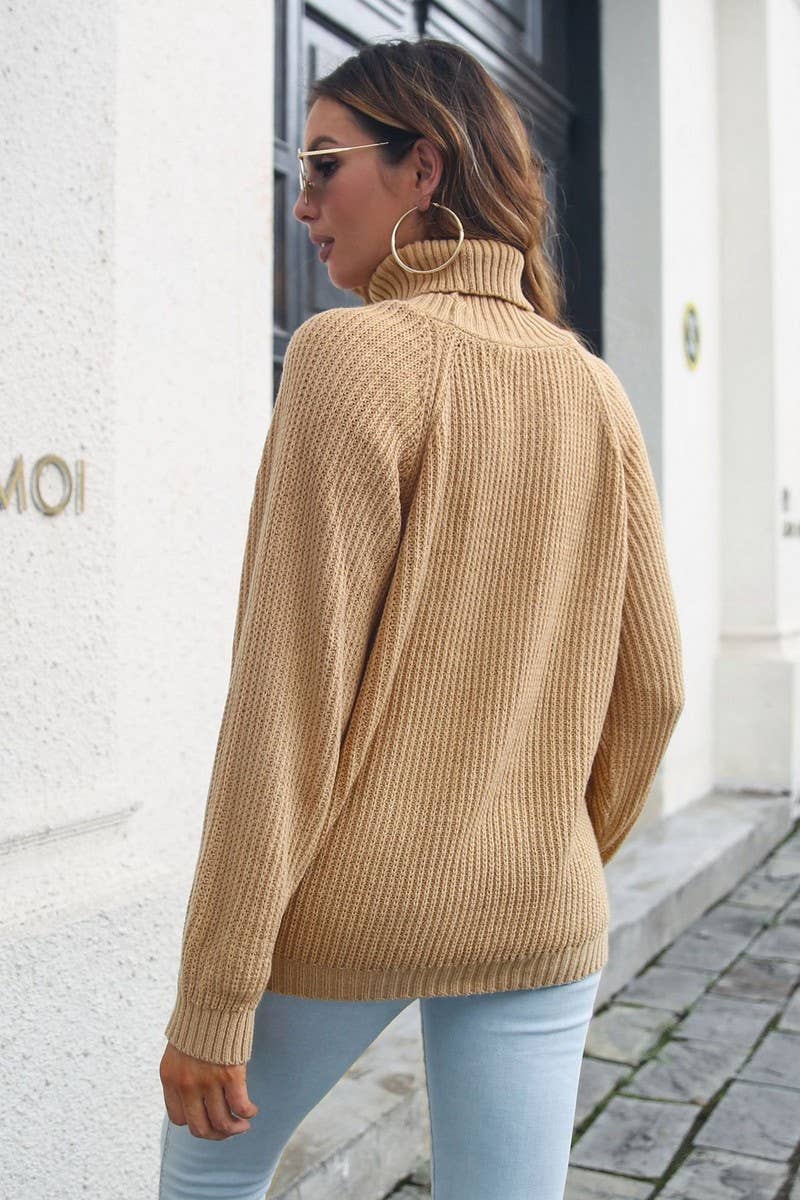 CWOSWL4198_HIGH COLLAR RAGLAN SLEEVE LOOSE  KNITTED SWEATER