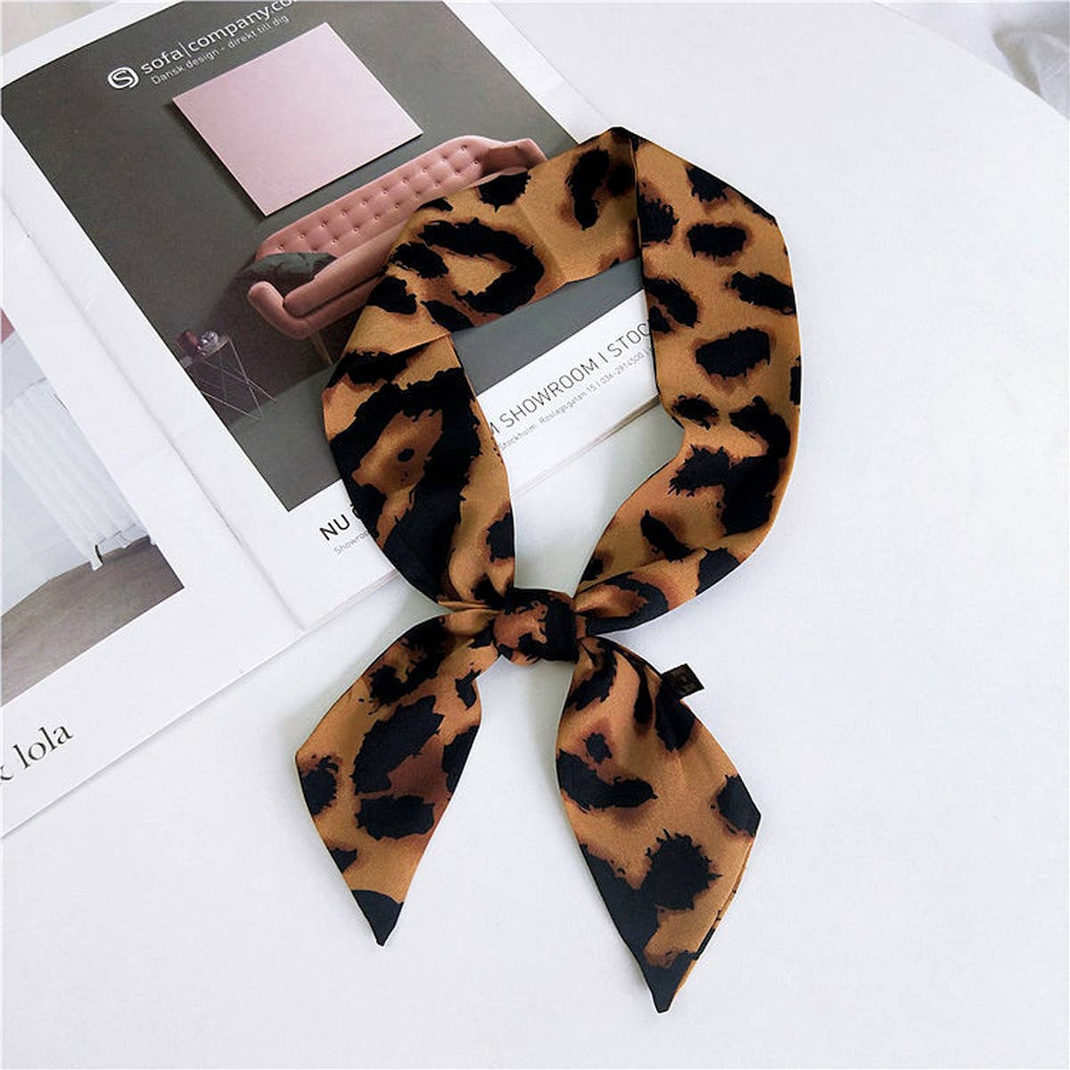 CWASC2385_MULTI COLORED HANDLE RIBBON LEOPARD PRINT SCARF