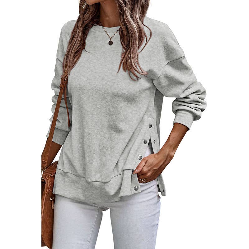 Casual style split loose long-sleeved sweatshirt