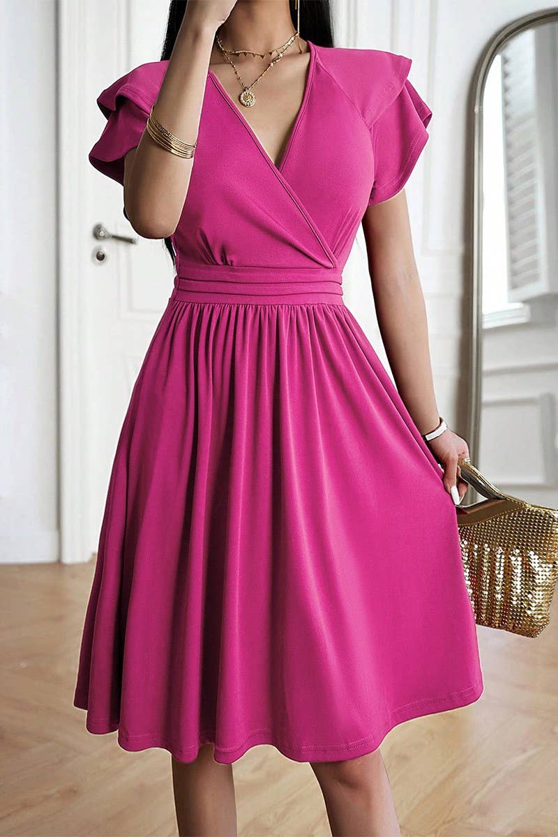 CWDSD8923_SUMMER ELEGANT V-NECK MIDI DRESS