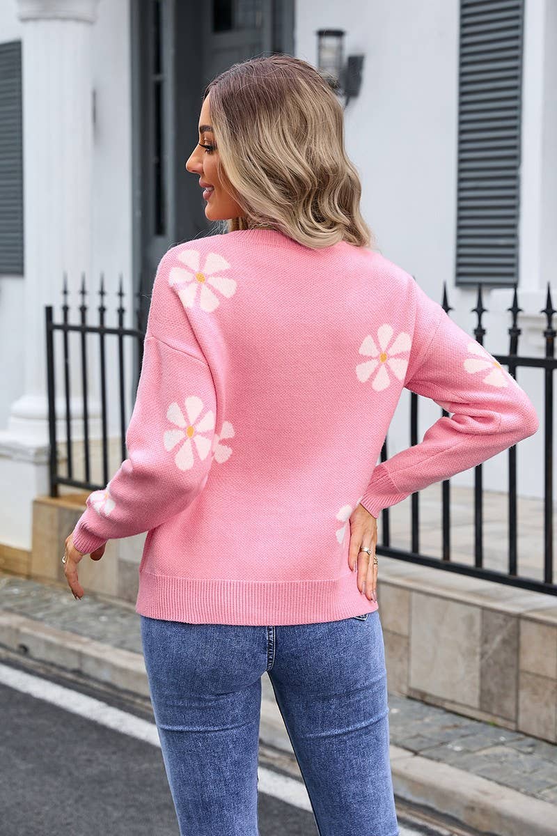 CWOSWL3105_CREW NECK CONTRAST FLORAL PULLOVER SWEATER