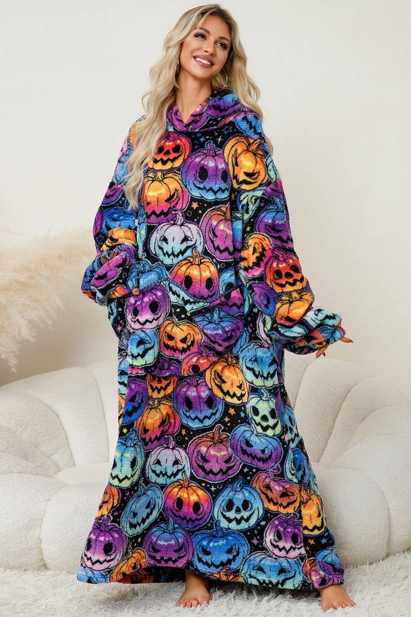 CWSPJ0141_THICK CORAL FLEECE HOODED LONG HOME ROBE