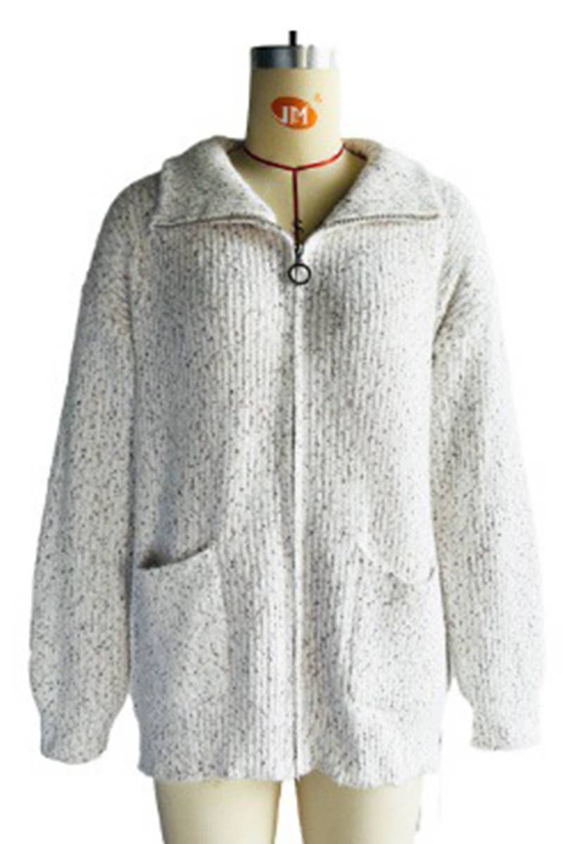 CASUAL LAPEL WITH POCKET ZIPPER CARDIGAN COAT