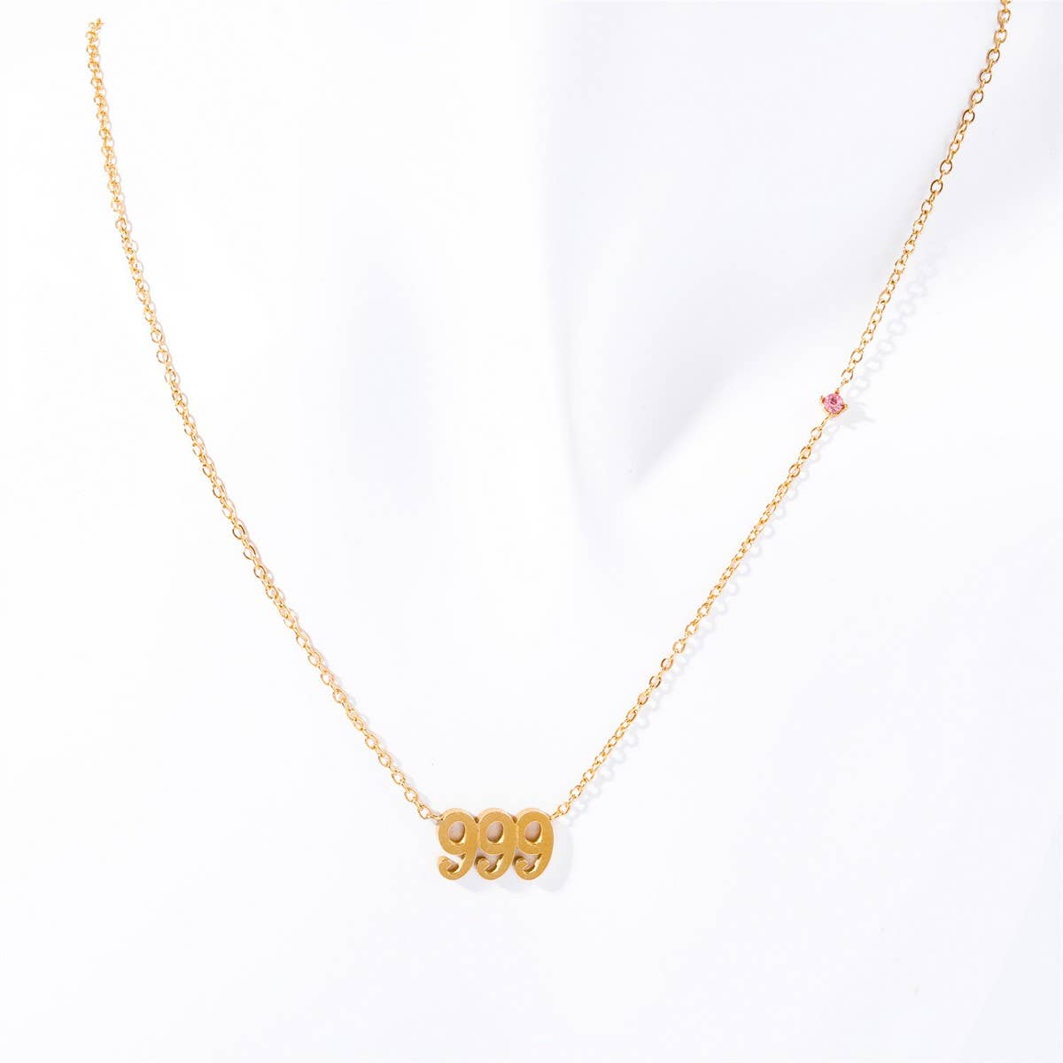Stainless steel number rhinestone necklace_CWMM5654
