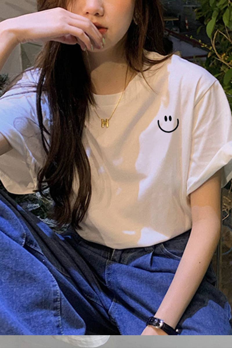 CWTTS0991_SMILEY PRINTED CASUAL T SHIRT
