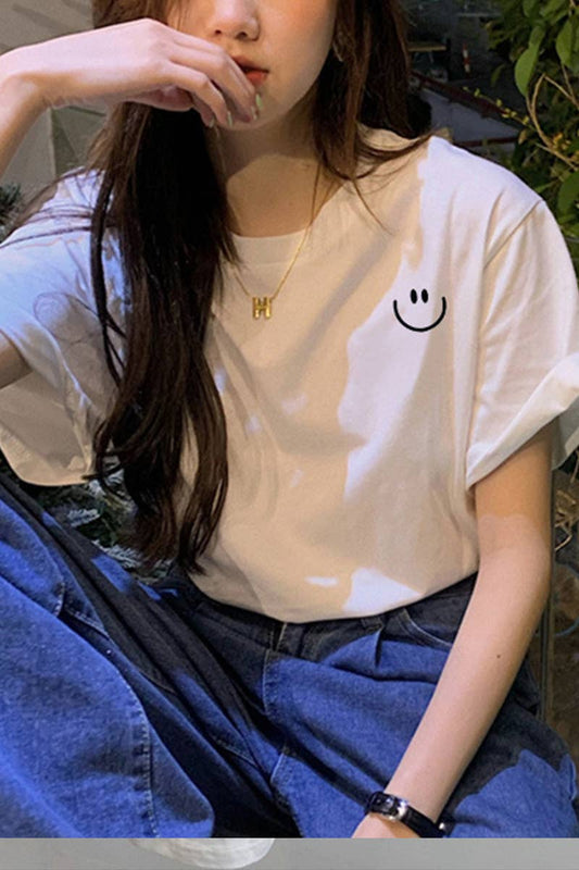 CWTTS0991_SMILEY PRINTED CASUAL T SHIRT