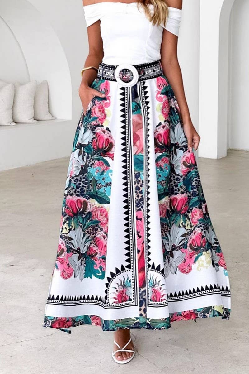 CWBLS0657_SUMMER HIGH WAIST LOOSE PRINTED SKIRT LONG SKIRT