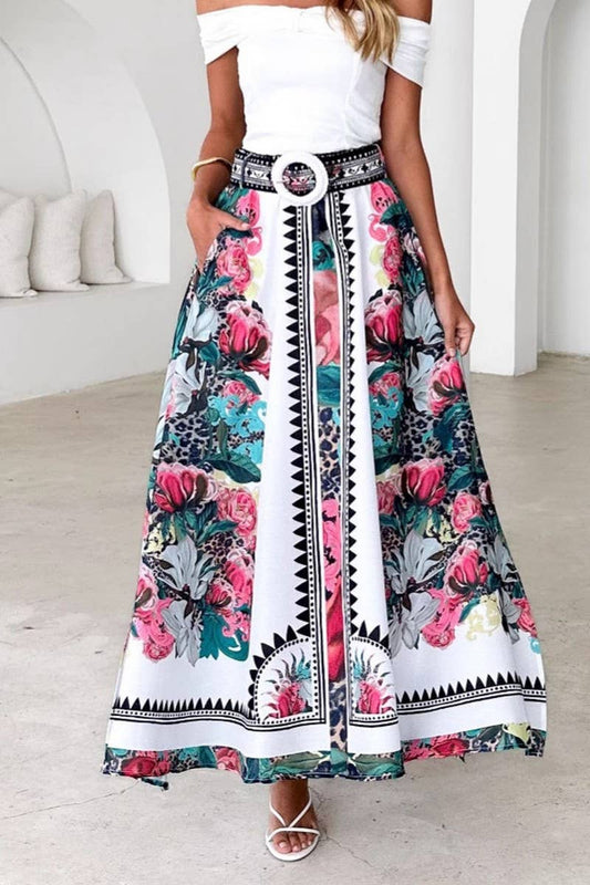 CWBLS0657_SUMMER HIGH WAIST LOOSE PRINTED SKIRT LONG SKIRT