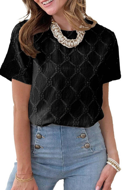 CWTTS1372_SUMMER ROUND NECK JACQUARD SHORT-SLEEVED T-SHIRT