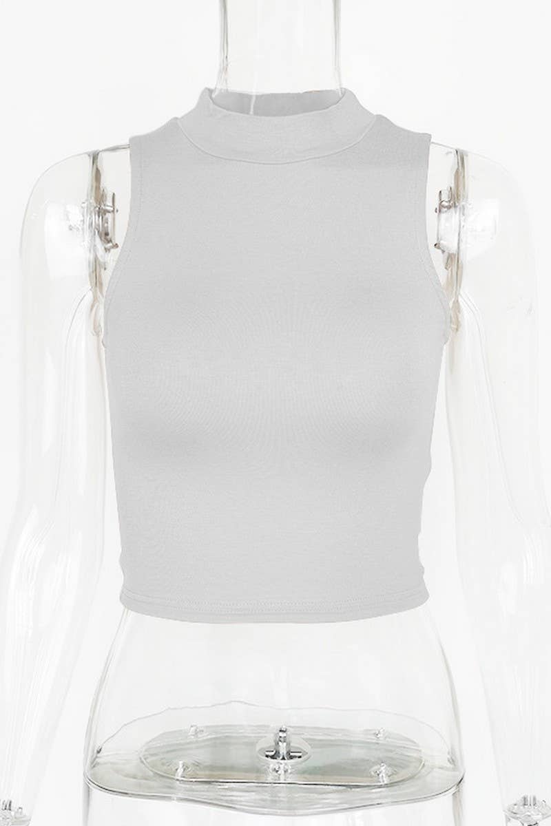 CWTTK0813_HALF TURTLENECK SLIM FIT SHORT SLEEVELESS VEST