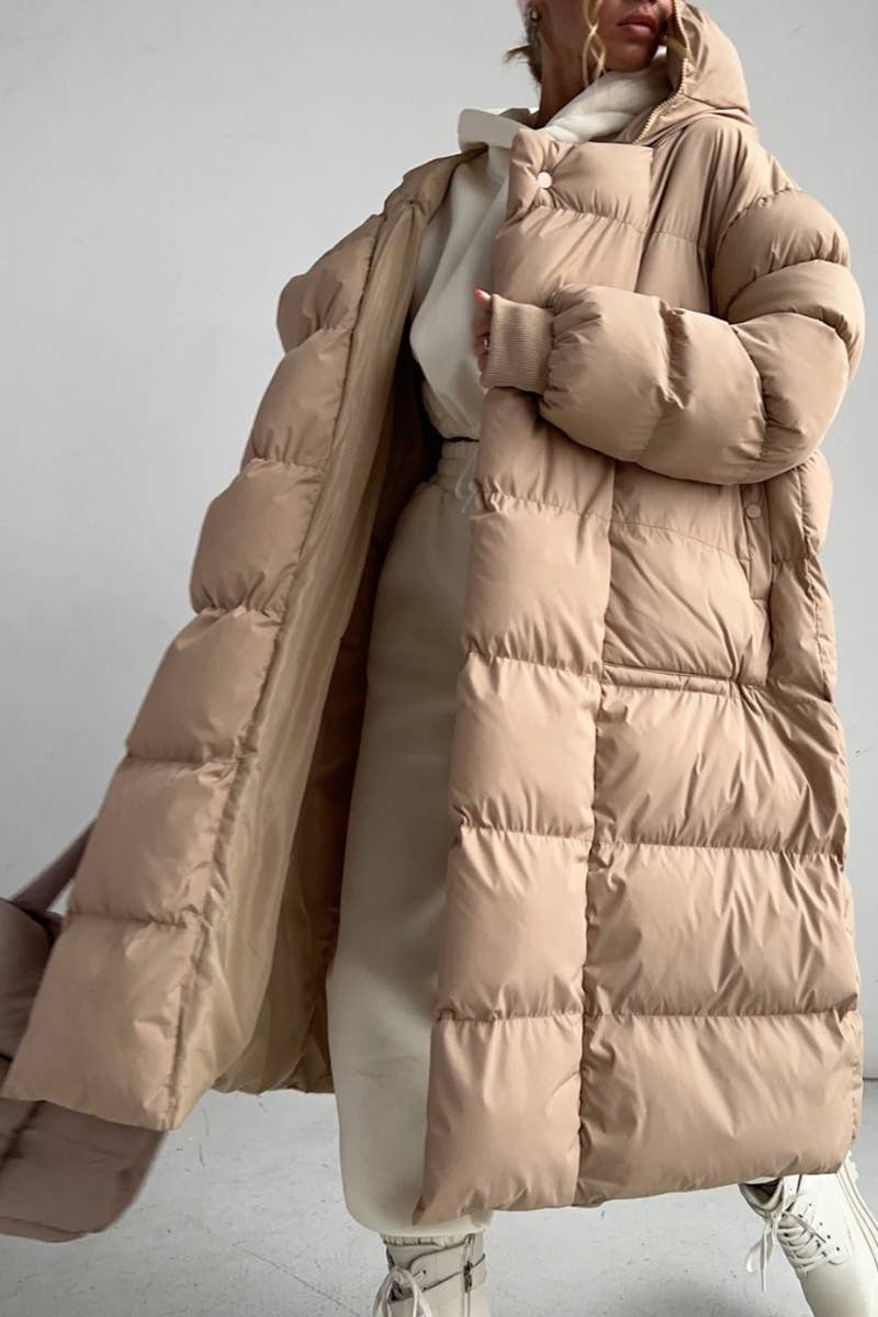 CWOCO0370_WINTER HOODED BUTTON-DOWN LONG PADDED JACKET