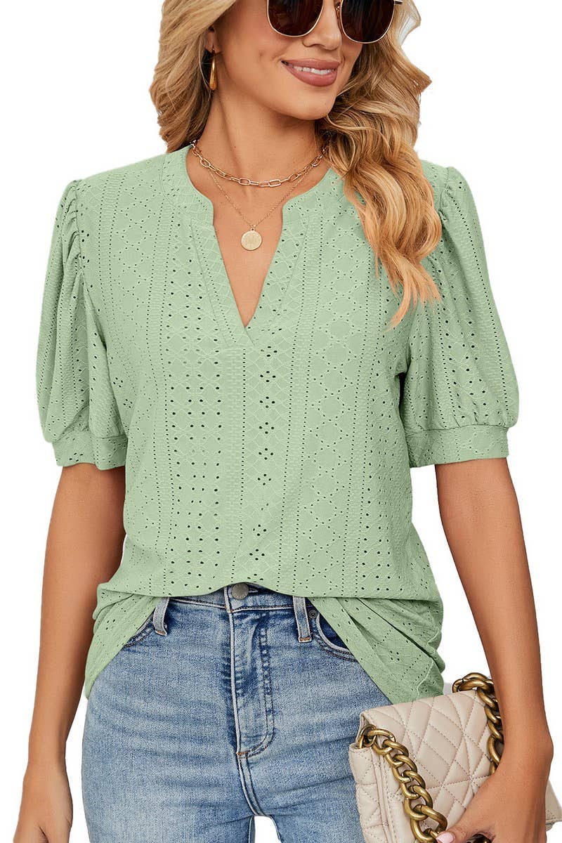 CWTTS1354_SUMMER CASUAL V-NECK SOLID COLOR LOOSE T-SHIRT