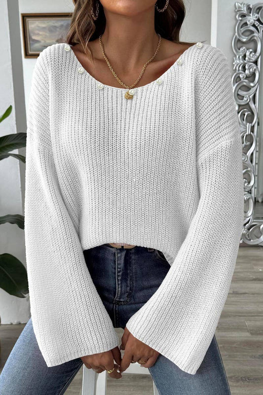 CWOSWL07405_WOMEN OFF SHOULDER BELL SLEEVE SWEATER