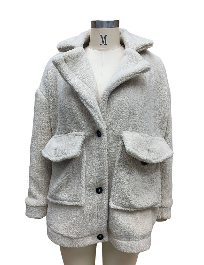 CASUAL LAMB WOOL COAT WITH THICK LAPEL COLLAR