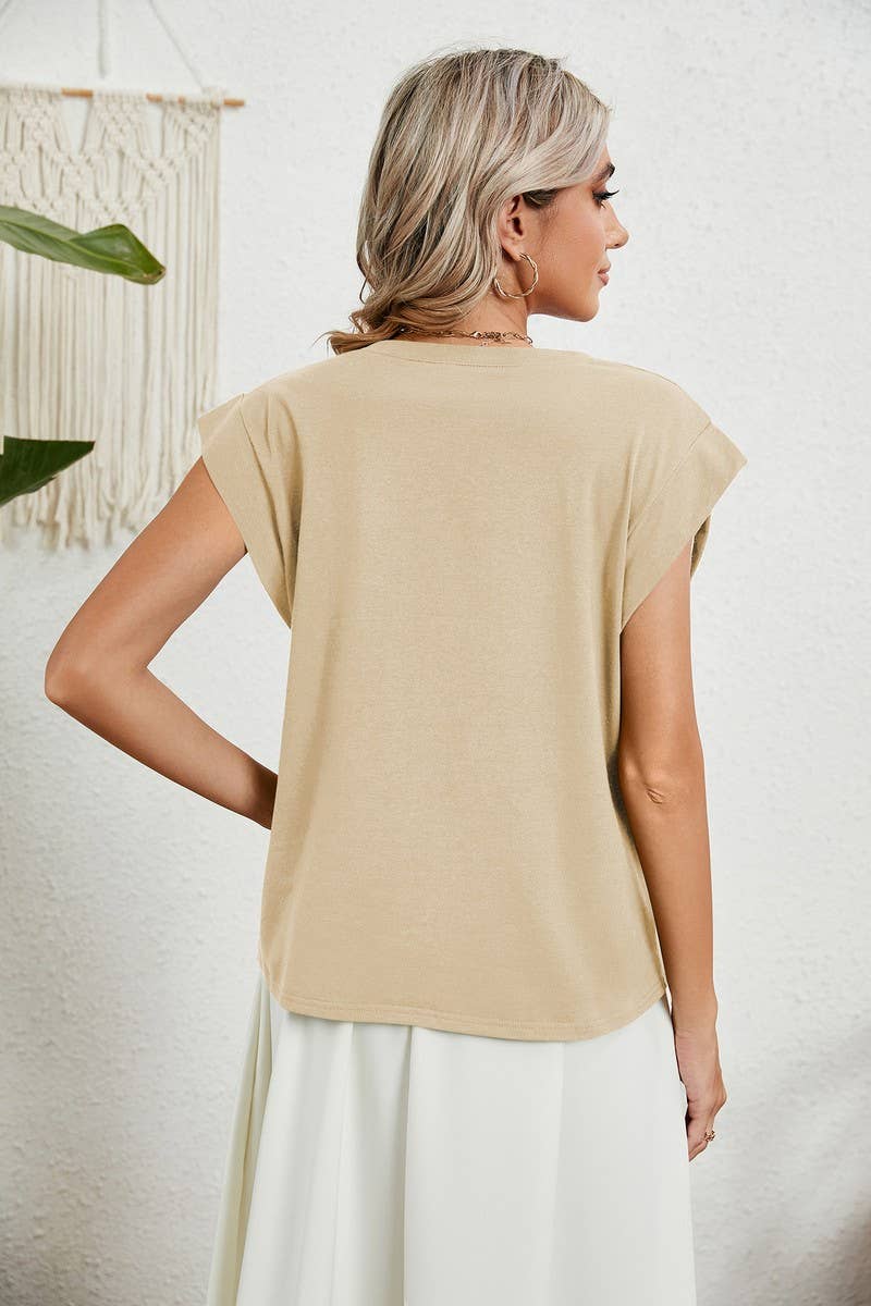 CWTBLS2278_SOLID V-NECK RAGLAN SLEEVE CASUAL T-SHIRT