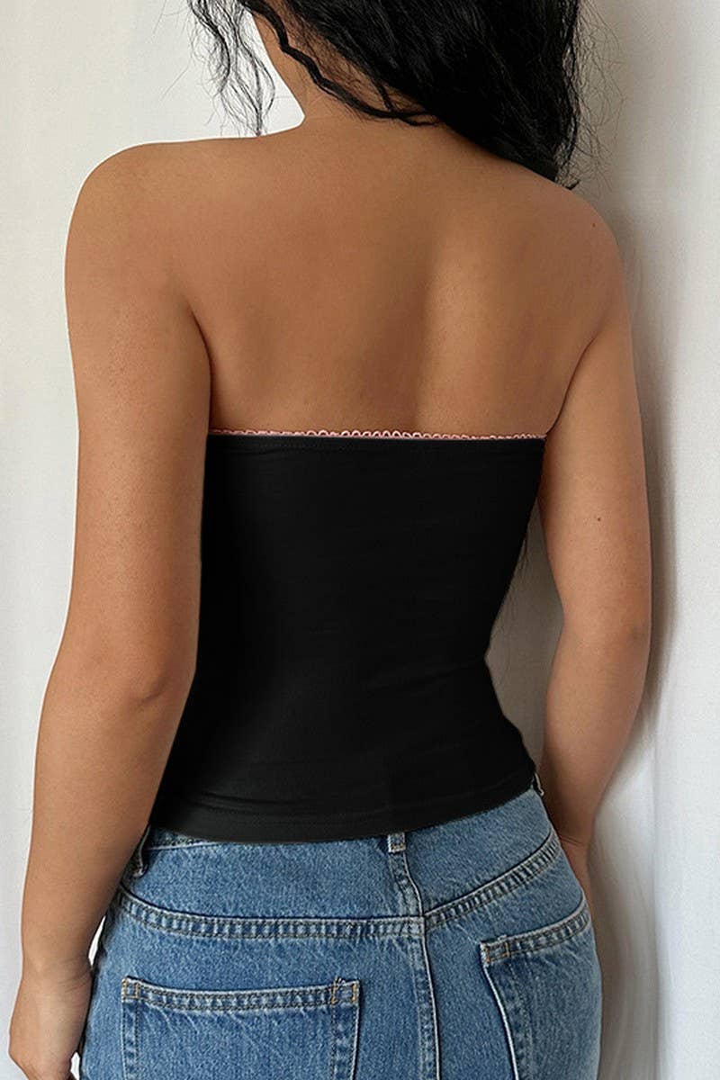 CWTTT0036_CONTRAST LACE PATCHWORK FITTED TUBE TOP