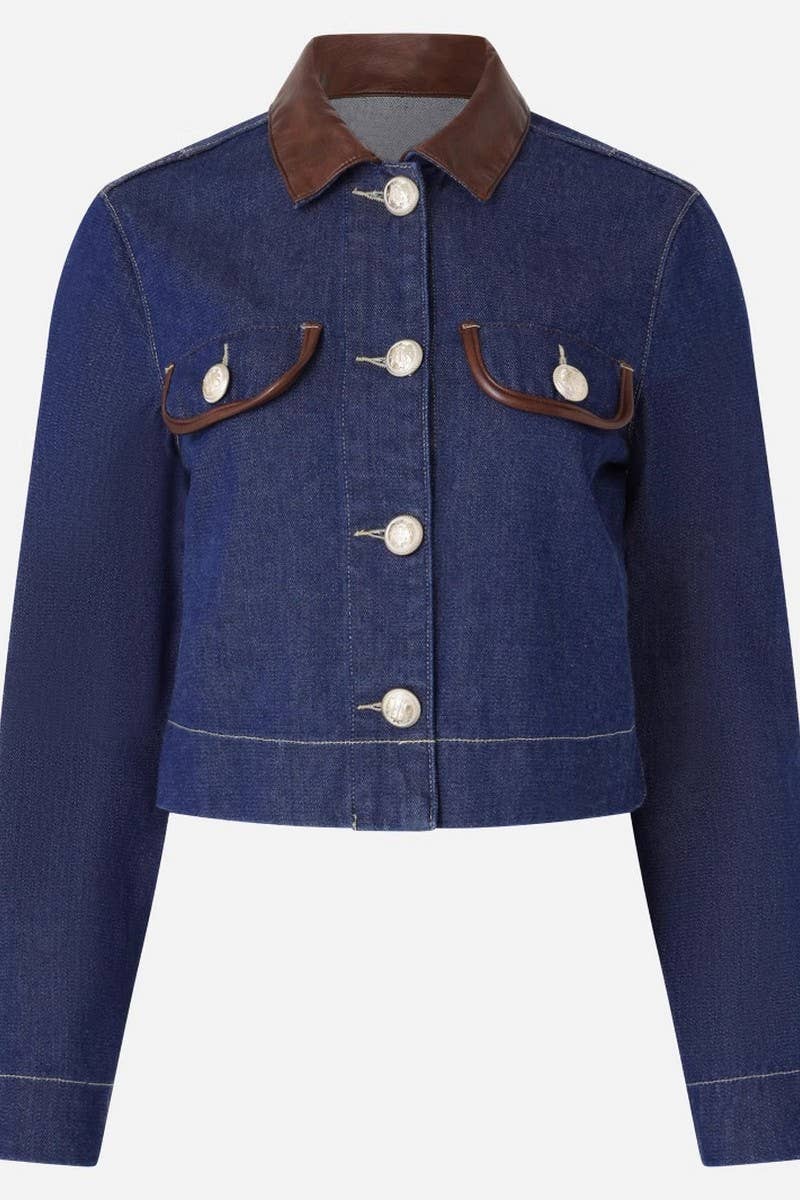 CWOCAL2322_FAUX DENIM JACKET WITH REFINED LEATHER COLLAR