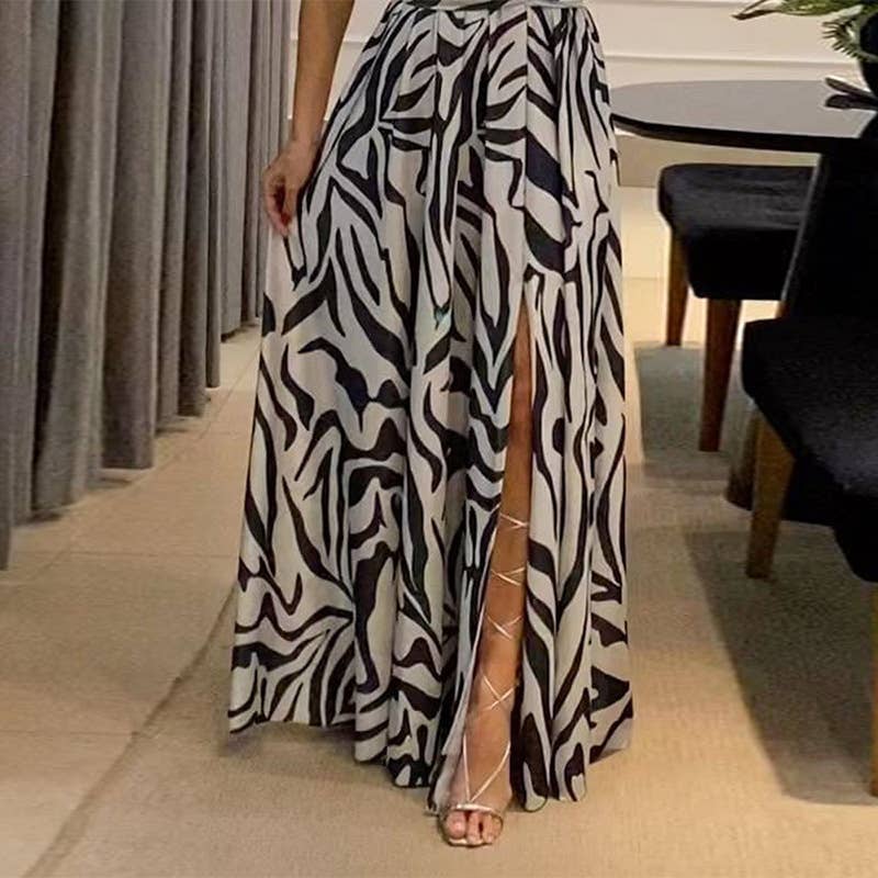 Backless one-shoulder sleeveless print long dress