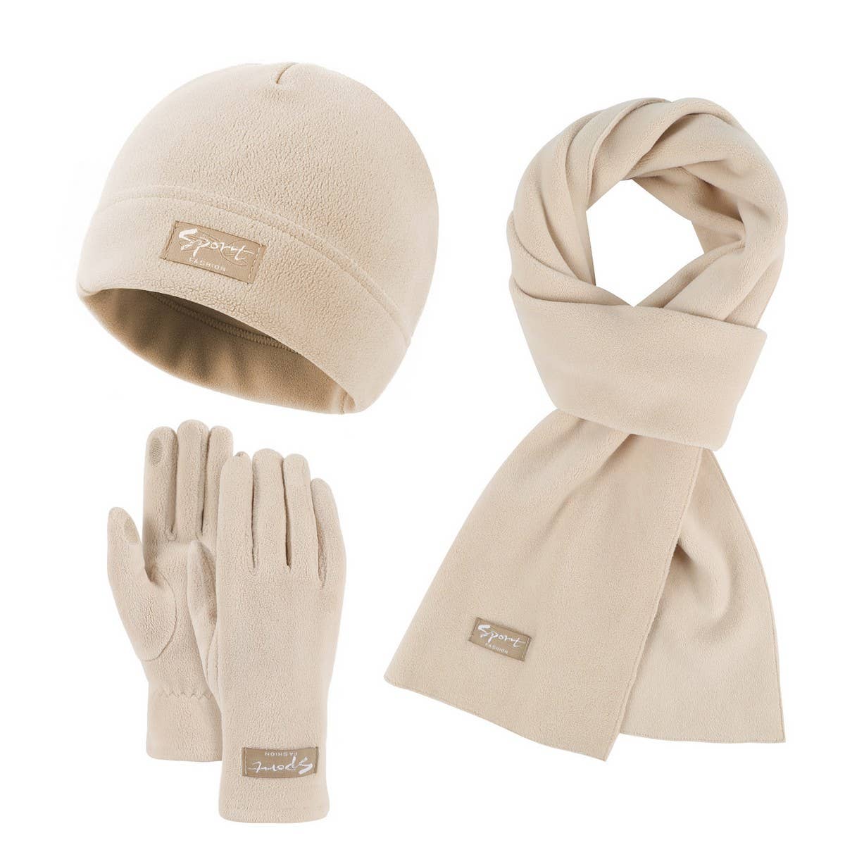 KNITTED GLOVES SCARF HAT WOOL THREE PIECE SET