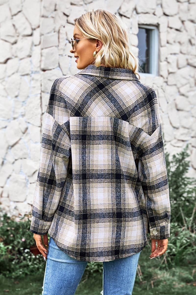 CWTSTL1712_AUTUMN PLAID SHIRT LONG SLEEVE TOP COAT