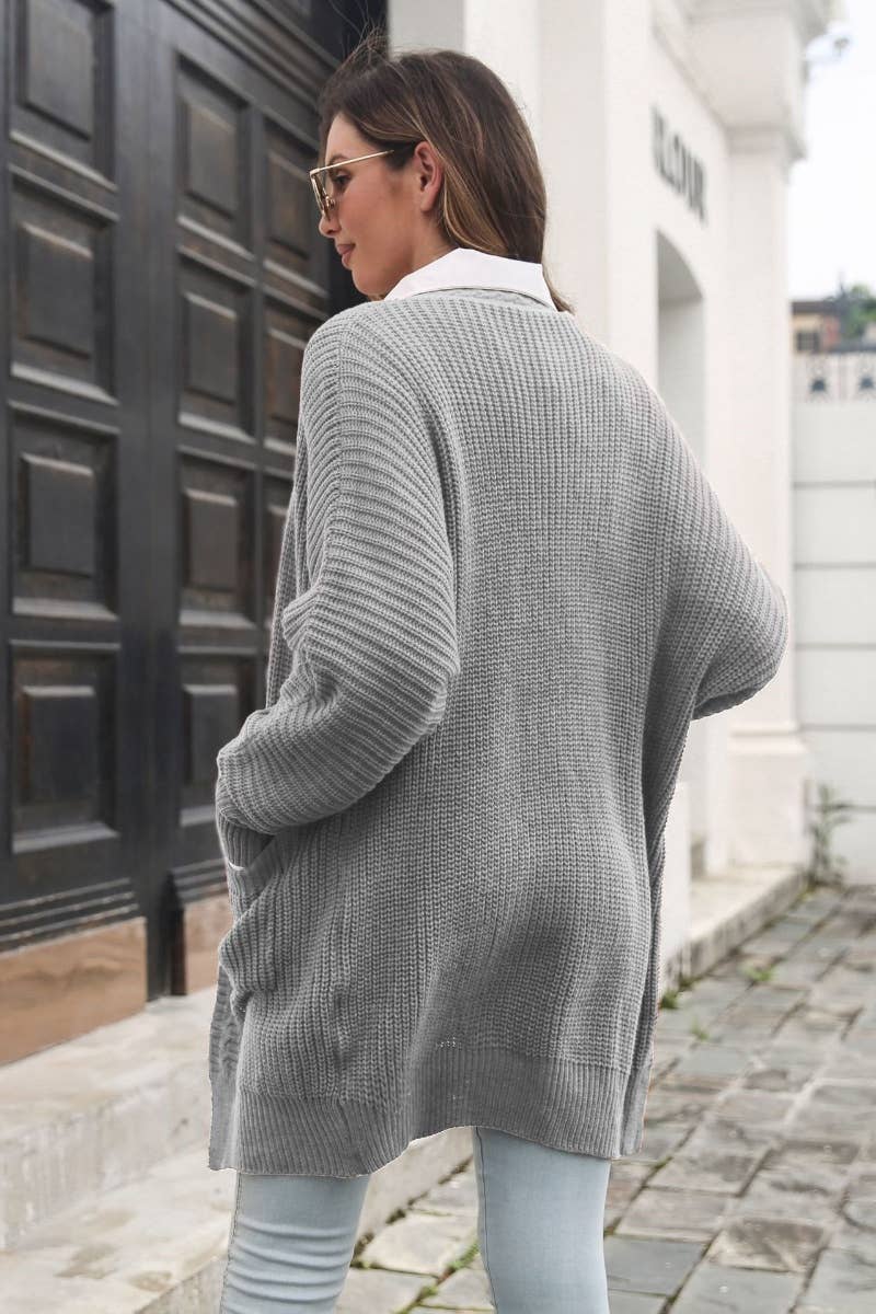 CWOCAL2055_LONG SLEEVE KNIT CARDIGAN WITH NO BUTTON POCKET