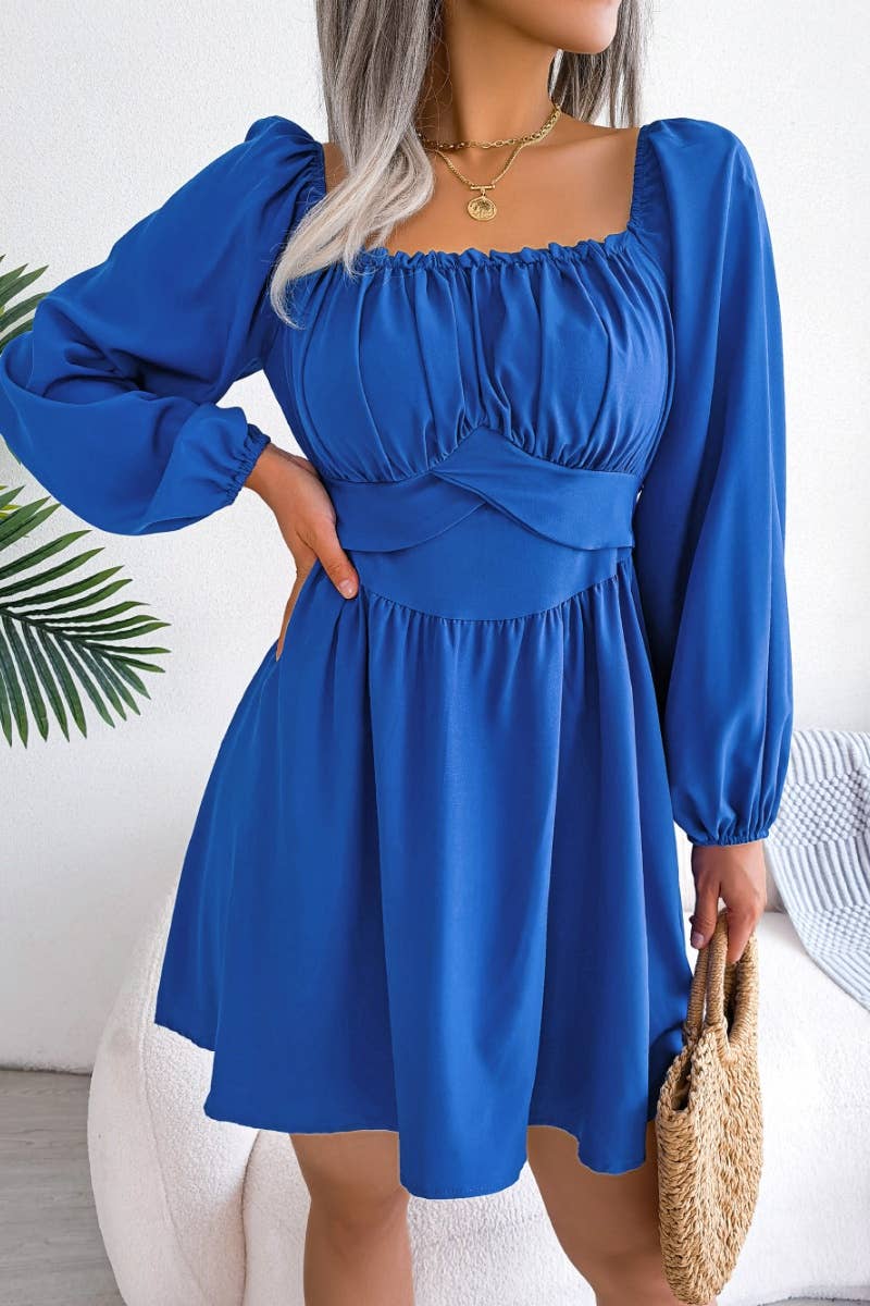 CWDSD4702_WAFFLE DRESS WITH SQUARE COLLAR AND WAIST