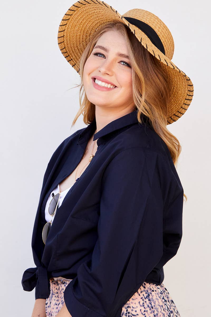 CWTSTL709_3/4 Sleeve Button Down Collar Shirt Blouse