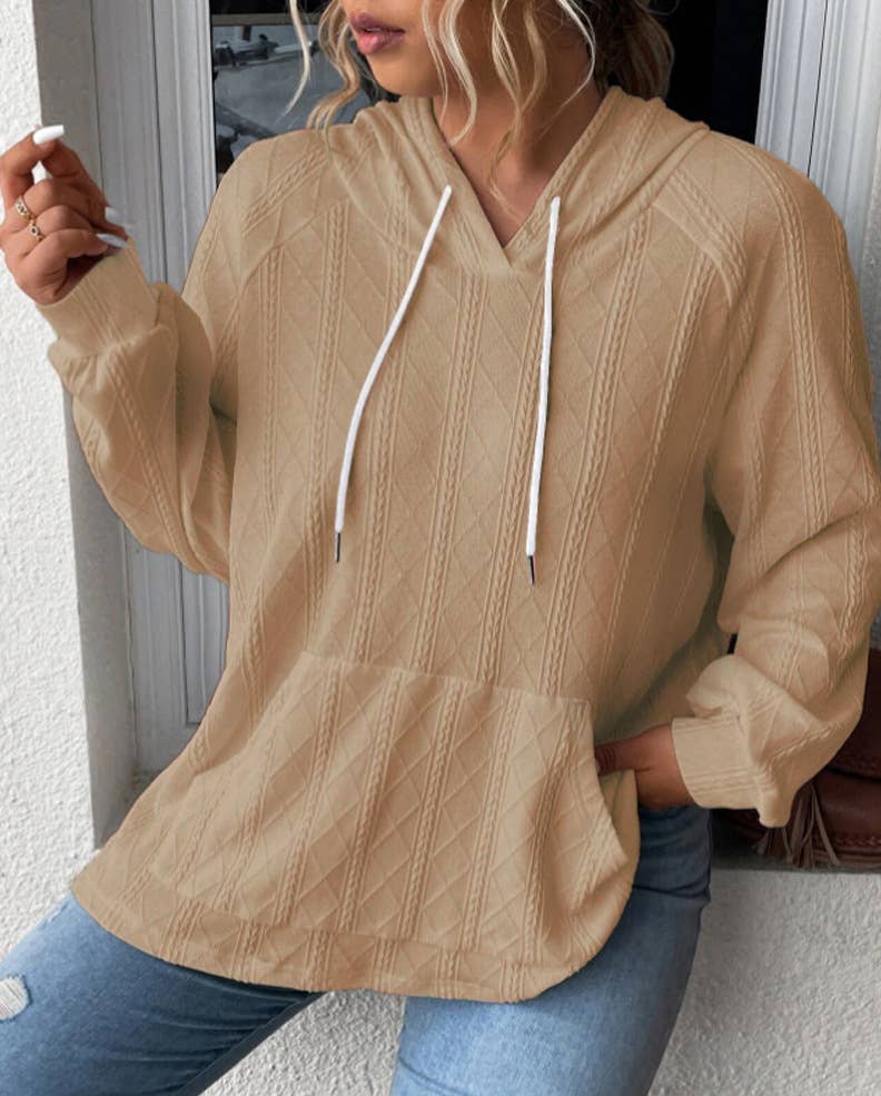 CASUAL JACQUARD LOOSE SOLID COLOR HOODIE