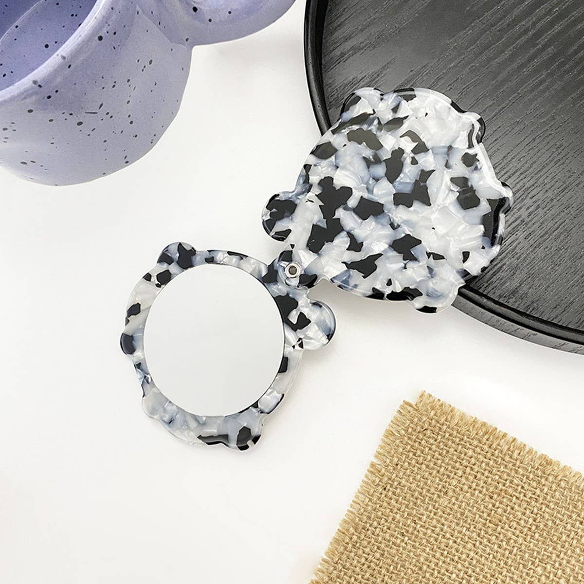 Vintage Acetate Geometric Compact Makeup Mirror