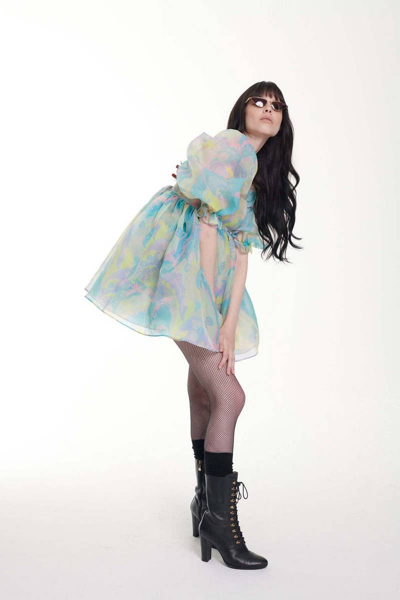 CWDSD8135_SWEET FLORAL TIERED MESH PUFF DRESS