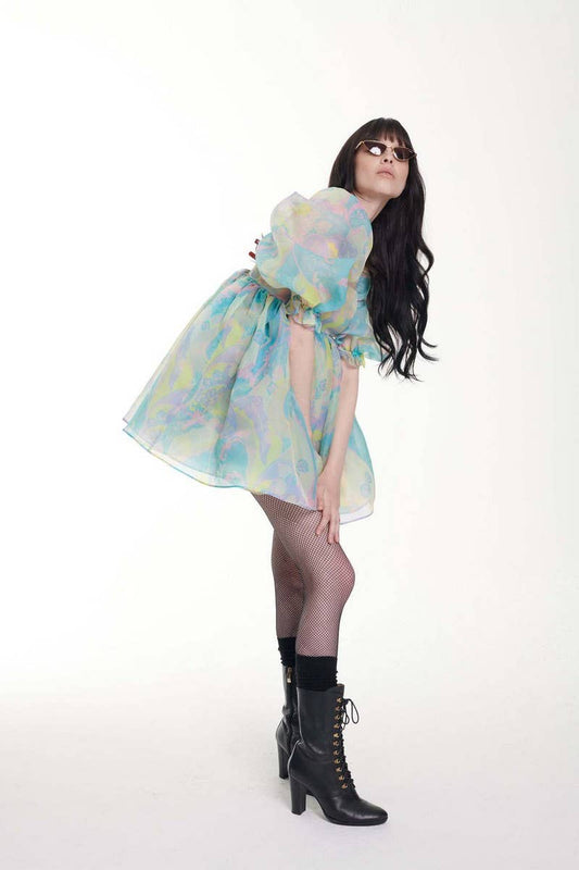 CWDSD8135_SWEET FLORAL TIERED MESH PUFF DRESS