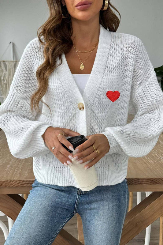 CWOSWL07388_WOMEN HEART PATCH SHORT KNIT CARDIGAN